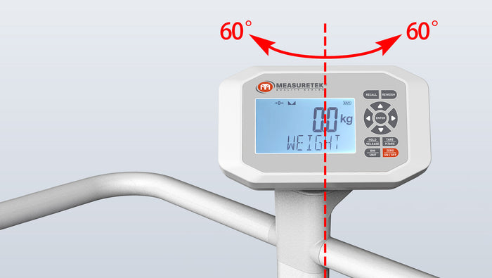 Rotatable 120° indicator on EH-HR handrail scale for easy viewing by nursing staff