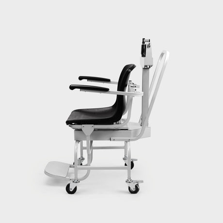 Durable 440lb capacity rehab scale with lockable rear wheels for patient safety