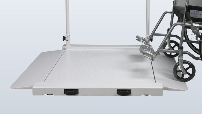 The ramp can lift off the ground when a wheelchair is being pushed onto the platform, ensuring smooth and effortless movement of the wheelchair.