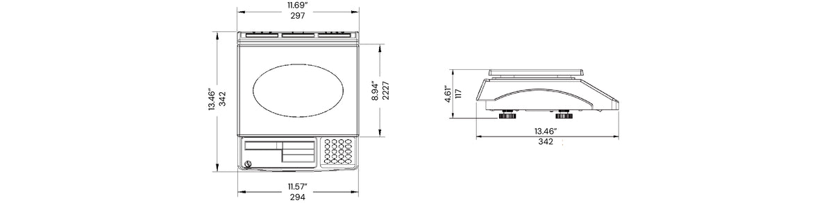 EHC-PM Food Pricing Scale Dimensions - 297 x 342 x 117 mm