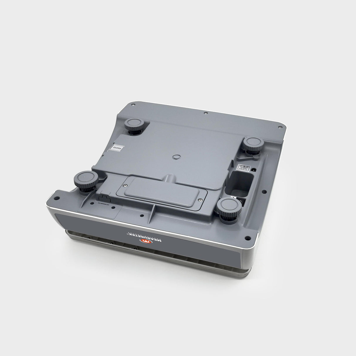 Leveling bubble and adjustable feet for stable weighing on uneven surfaces