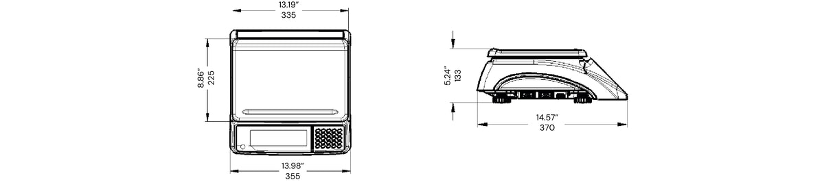 EHC-WF scale dimensions - length/width/height & platter size