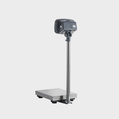 Powder-coated steel base with sturdy stainless steel column