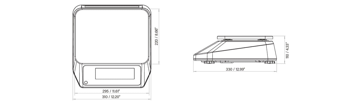 EHW-CB Bench Scale Dimensions - Food Prep & Bakery Use