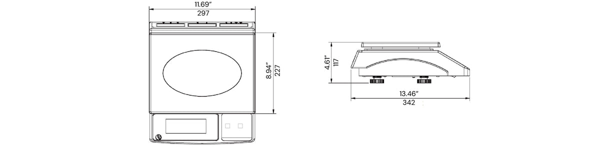 EHW-EH Scale Dimensions – Overall Size & Weighing Platter Measurements