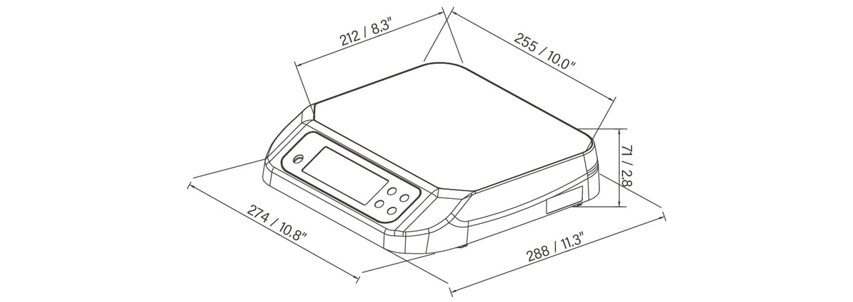 EH-FWS Washdown Scale Dimensions - One-piece structure size / 274 x 288 x 71 mm