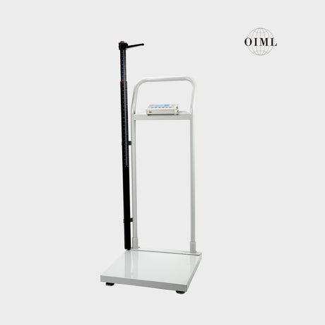 EH-HS digital handrail scale with low-profile platform and steel handrail for patient safety