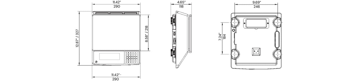 EHC-WH bench scale dimension drawing, showing length, width and height
